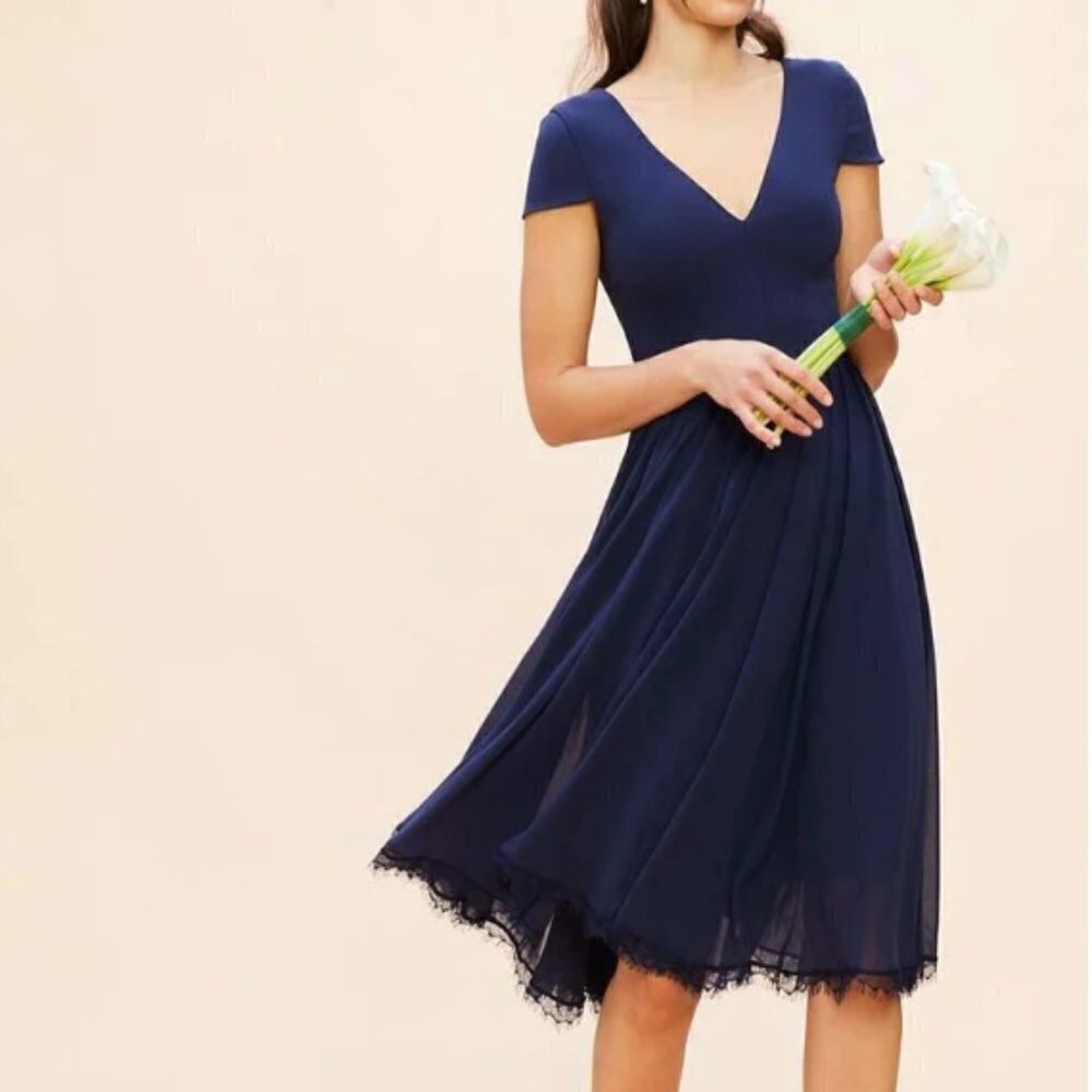 Dress The Population Corey Romantic Cap Sleeve Midi Dress in Midnight Blue sz XS